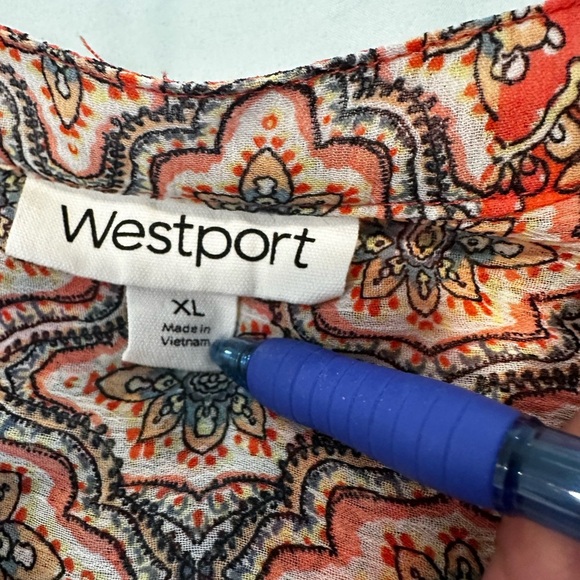 Women’s XL Westport Red Paisley Multiple Pattern Short Sleeve Peasant Blouse. - Picture 7 of 11